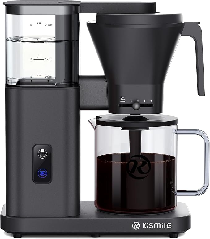 Kismile 8-Cup Drip Coffee Maker Machine, Pour Over Coffee Brewer with 3-Second Instant Heating (197-205℉), Removable Water Tank, Adjustable Flow Control, Cold Brew Mode & 40-Min Keep Warm, Dark Grey