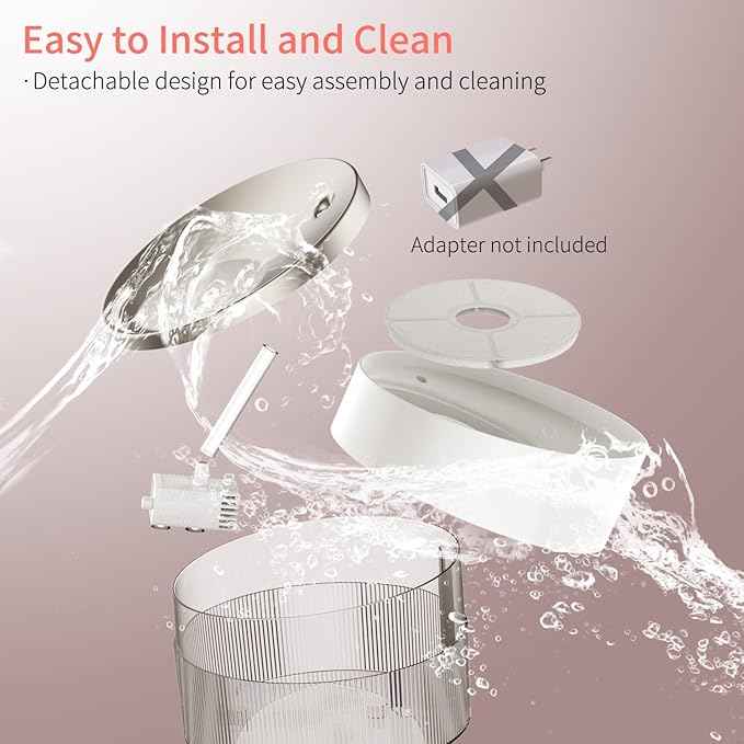 beQ Cat Water Fountain,2.5L/84oz Inside Ultra-Quiet Stainless Steel Automatic Pet Water Dispenser,BPA Free,Visible Water Level,with a Large Size Filter,Suitable for Cats & Small Dogs