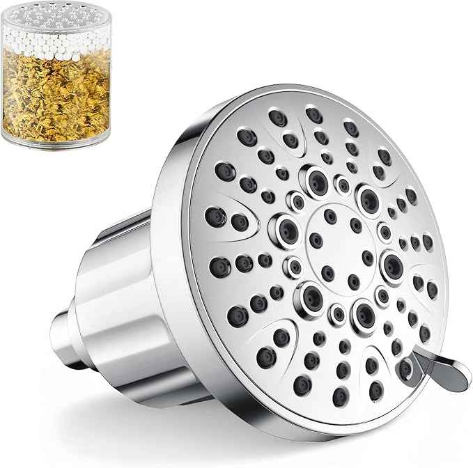 BRIGHT SHOWERS Filtered Shower Head, High Pressure Fixed Showerhead for Hard Water, Dual-Media Filter Removes Chlorine & Impurities, 8 Spray Modes, Chrome