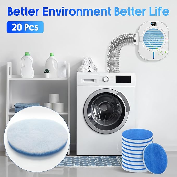 Hortsun 20 Pcs Polyester Filter Replacement Kit for Indoor Dryer Vent, Thickened Double Side Circular Replacement Filter for Indoor Electric Dryer Vent - AquaVibe