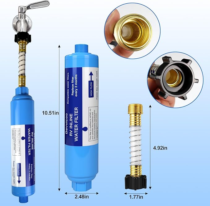 2 Pack RV Water Filter - Inline Hose Water Filter, NSF Tested Lead-Free, Advanced Filtration for Camping, RV Travel, Garden Watering