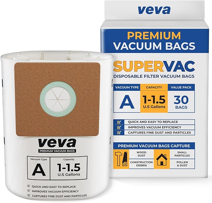 1-1.5 Gallon Filter Bags for Shop Vac Vacuum - 30 Pack - Type A 90667, Compatible with ShopVac Vacuum and 1 Gallon Micro Vacs - AquaVibe
