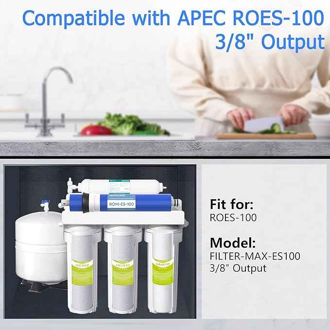 5 Stage ROES-100 RO Water Filter Replacement FILTER-MAX-ES100 100 GPD Set for APEC ROES-100 Reverse Osmosis System, 3/8" Output