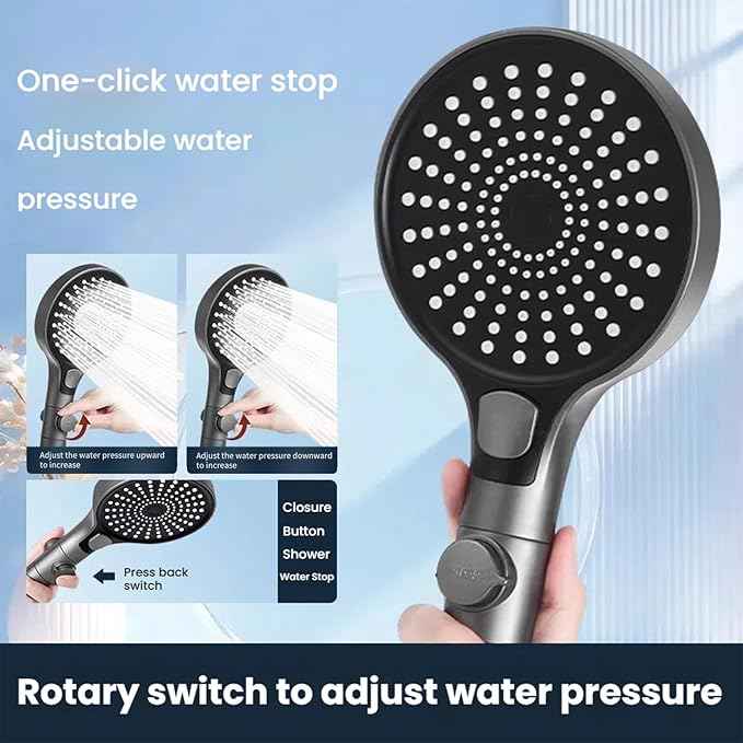 Filtered Handheld Shower Head with Hose and Holder, 5.1" Large High Pressure Shower Wand with 2 Extra Filters, Matte Grey Showerhead Set for Hard Water, 3 Spray Modes & One-Key Pause