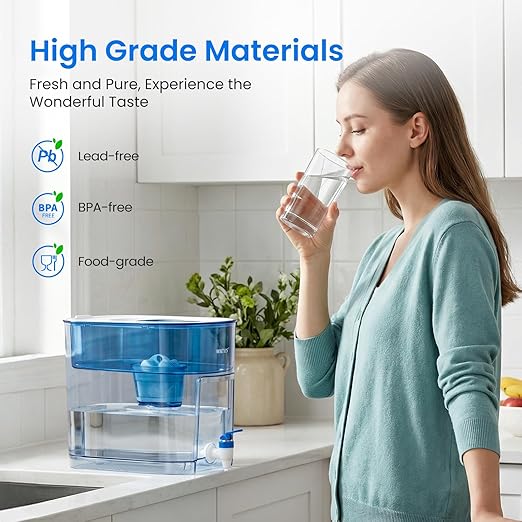 40-Cup Large Water Filter Dispenser for Fridge, High Capacity Countertop Filtration System with 1 Filter, Fast 6-Min Filtration, Reduces Chlorine, PFOA/PFOS, Heavy Metals, BPA Free