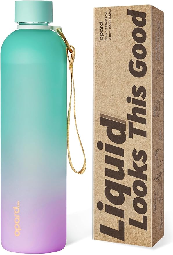 Opard Slim Water Bottle 32oz, Dishwasher Safe Plastic Water Bottle BPA-Free, Leakproof Screw Top, Bubblegum Cyan Pink, Reusable for Travel School Sport Gym Hiking