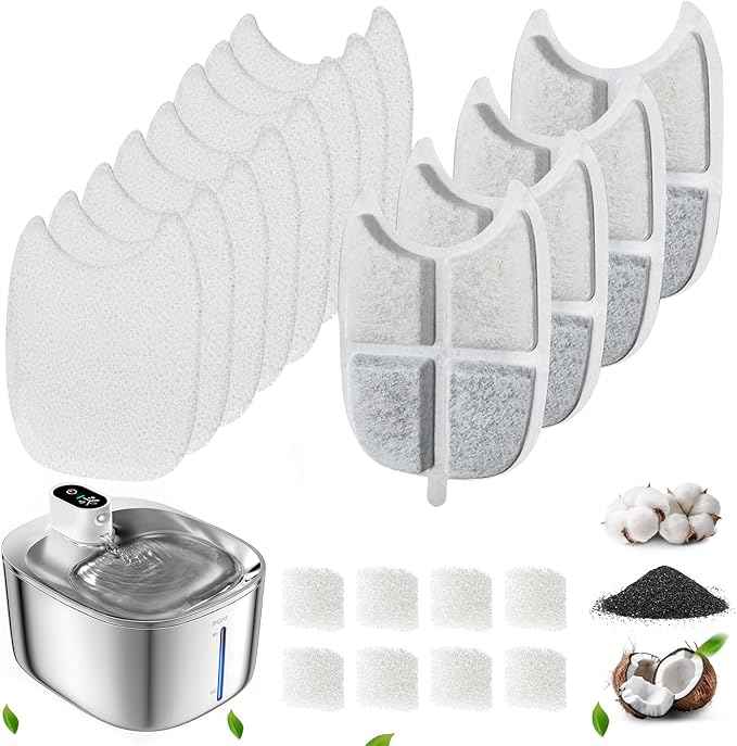 Replacement Filters and 4 Packs Sponges for 152oz/4.5L PGID Cordless Cat Water Fountain
