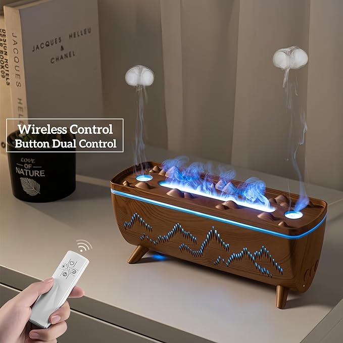 Dual Jellyfish & 3 Colors Flame Essential Oil Diffuser, Mist Humidifier, Aroma Diffuser with Jellyfish Shaped Spray Timing Auto-Off (Black)