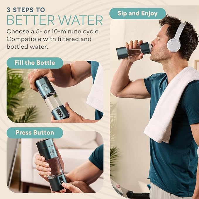 Lifepro Hydrogen Water Bottle Generator with SPE/PEM Technology – HydroLife Peak Portable Hydrogen-Boosting Water Machine Upto 8000ppb with OLED Display & USB-C Charging – 9.5oz, Polycarbonate Body