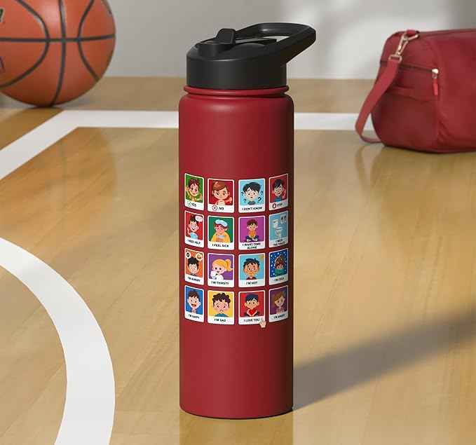 Autism Communication Cards Kids Emotions Speech Therapy AAC Stainless Steel Insulated Water Bottle