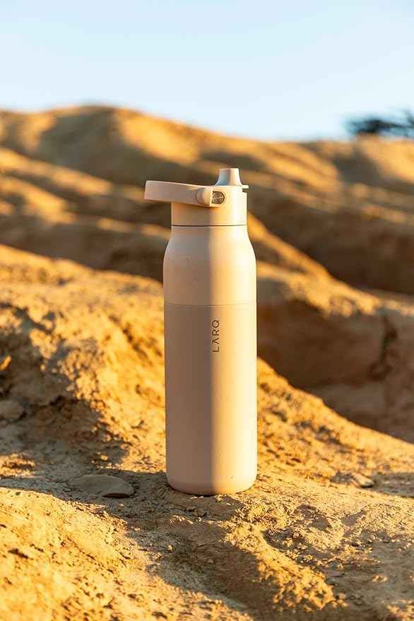 LARQ Twice as Nice Set Bottle Swig Top 23oz - Insulated Stainless Steel Water Bottle With Built-In Silicone Handle, Mojave Dune & Obsidian Black