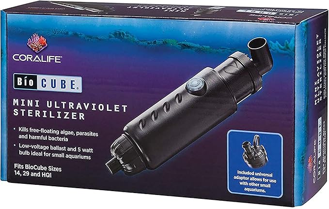Coralife Aquarium Fish Tank Marine Salt Water Turbo-Twist UV Sterilizer, Mini, For BioCubes