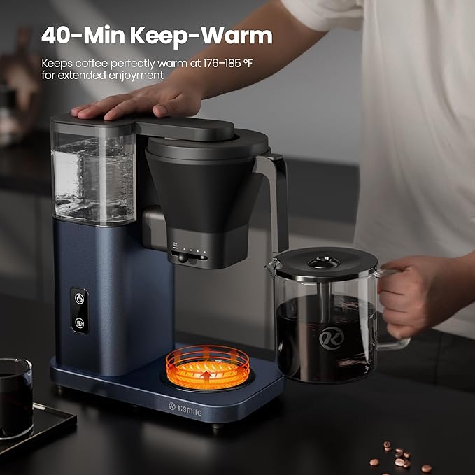 Kismile 8 Cup Drip Coffee Maker Machine, Pour Over Coffee Brew with 3s Instant Heat 197-205℉, Removable Water Tank, Adjustable Flow Control, Deep Cold Brew & Keep Warm 40 Min, Easy to Clean(Blue)