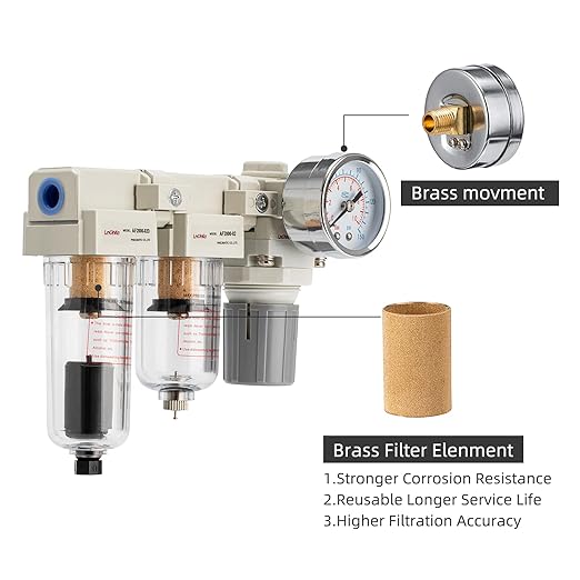 Air Pressure Regulator 1/4 NPT,Air Compressor Water Separator(0-150PSI),Air Compressor Dryer Auto Drain+Manual Drain-Double Air Filters - AquaVibe