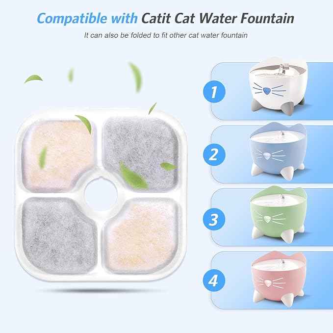 16-pack Cat Water Fountain Filter Compatible with Pixi Catit Water Fountains, Triple-Layer Cat Filters for Catit Fountain Filter Replacement, Pet Drinking Fountains Filters with 4 Pump Tubes
