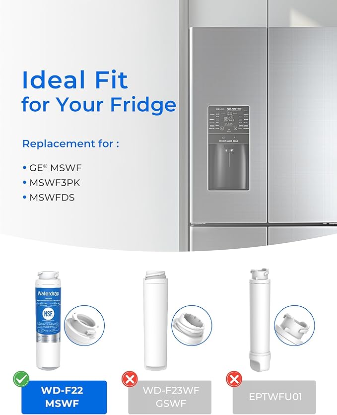 Waterdrop MSWF Refrigerator Water Filter, Replacement for GE® MSWF, 101820A, 101821B, RWF1500A, NSF 42&372 Certified, Pack of 3 (Package May Vary)