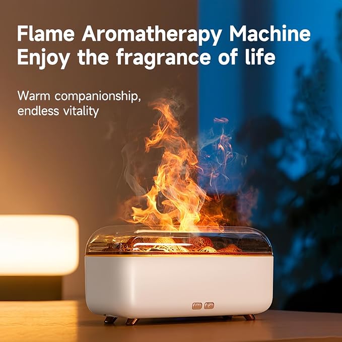 Colorful Flame Essential Oil Diffuser, Mist Humidifier, Aroma Diffuser with Timing Auto-Off 300ml (White)