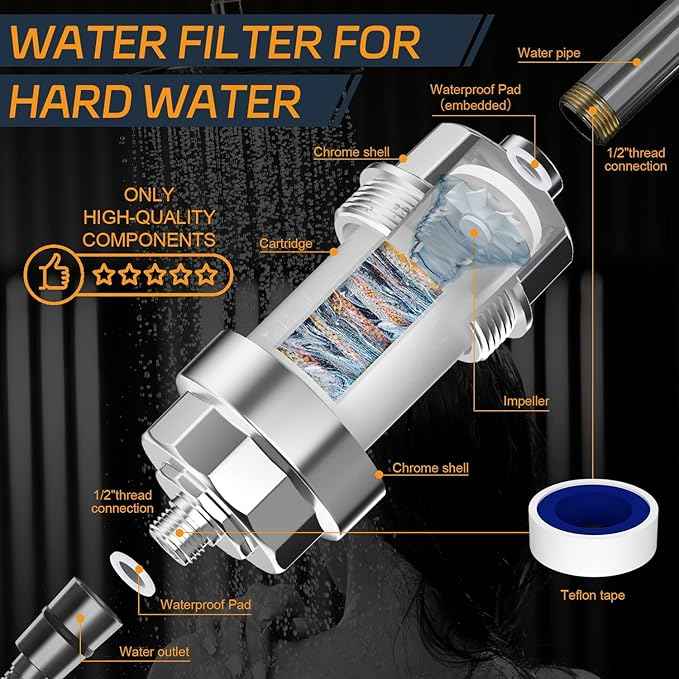 Shower Filter, EMBATHER 20 Stage Shower Head Filter for Hard Water Remove Chlorine/Fluoride/Heavy Metals,High Output Shower Softener Filter for Hair, 4 Cartridge –Polished Chrome