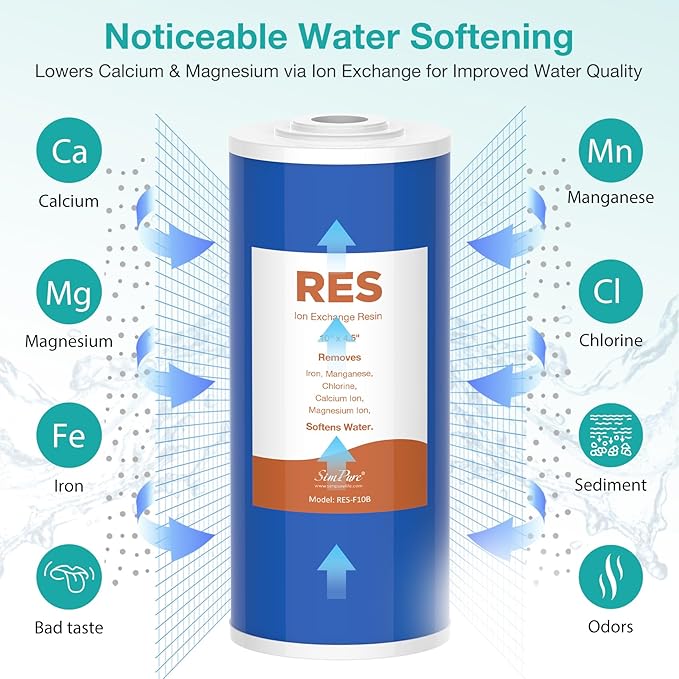 SimPure 10" x 4.5" Cation Exchange Resin Filter, Whole House Water Softening Cartridge for DB10P, DB10C (2 Pack)