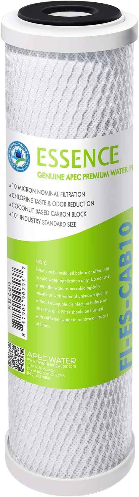APEC Water Systems 10” Carbon Block Water Filter For Reverse Osmosis System, 10” x 2.5”, 10 Micron (FI-ES-CAB10)