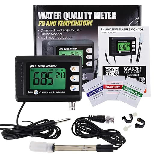 2 in 1 pH & Temperature Meter Digital pH Monitor Dual Display Water Quality Tester with ATC and Automatic Calibration Function, pH Tester for hydroponics, Aquarium, Pools, etc.