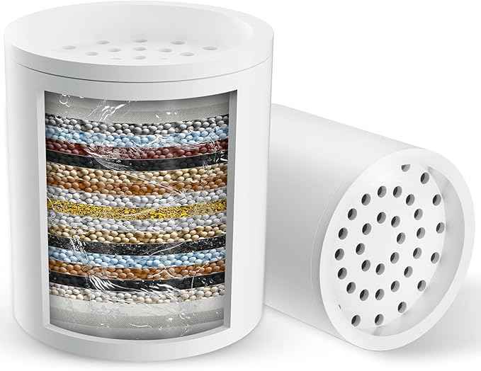 iFealClear 2 Pack Shower Filter Replacement Cartridges, High Output Shower Filter for Hard Water for Remove Chlorine and Fluoride, Reduce Dry Itchy Skin and Eczema, 20-Stage Shower Water Filter