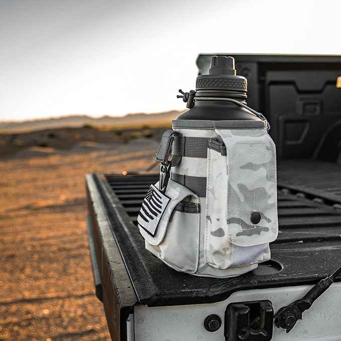 Iron Infidel Battle Bottle - Half Gallon Insulated Water Bottle with Paracord Handle, 64 oz Stainless Steel 2L Water Jug with Rugged, Removable Sleeve for Keys, Wallet, & Phone (Arctic Camo 2 Liter)