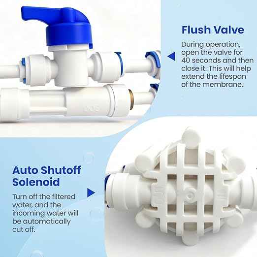4 Stage Reverse Osmosis Deionization Water Fliter System, with Pressure Gauge and Deionization Water Filter, RO/DI Water Filtration System with Flushing Valve，100 GPD