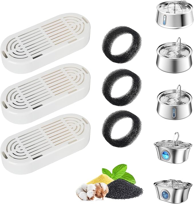 Cat Water Fountain Filter,Pet Fountain Filter Replacement for 3.2L/108oz Cat Drinking Fountain and 4L/134oz Stainless Steel Pet Fountain,Cat Fountain Filter Replacement with Pre-Filter Sponges