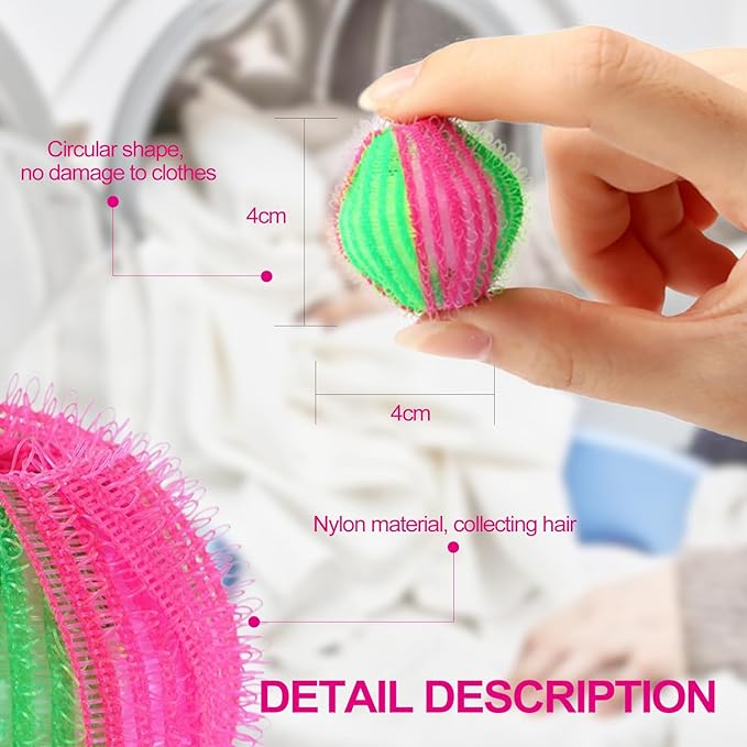 Pet Hair Remover for Laundry, Reusable Dog & Cat Remover for Laundry, Effective Laundry Hair Catcher, Laundry Pet Hair Remover for Clothe Bedding, Laundry Hair Catcher Pnkish Green 12PCS.