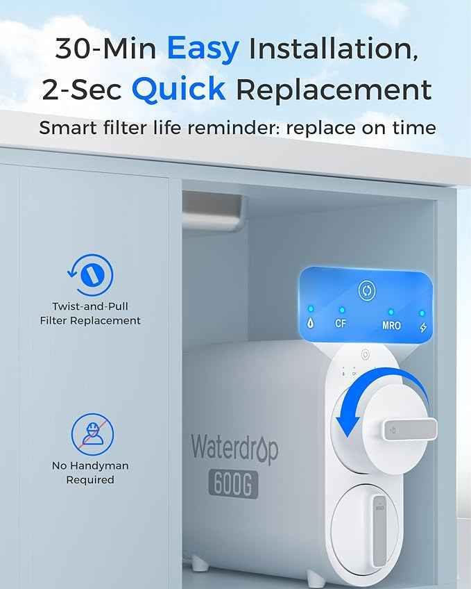 Waterdrop WD-G2CF Filter, Replacement for WD-G2-W, WD-G2-B, WD-G2P600-W Reverse Osmosis System,12-month Lifetime, 2-Pack