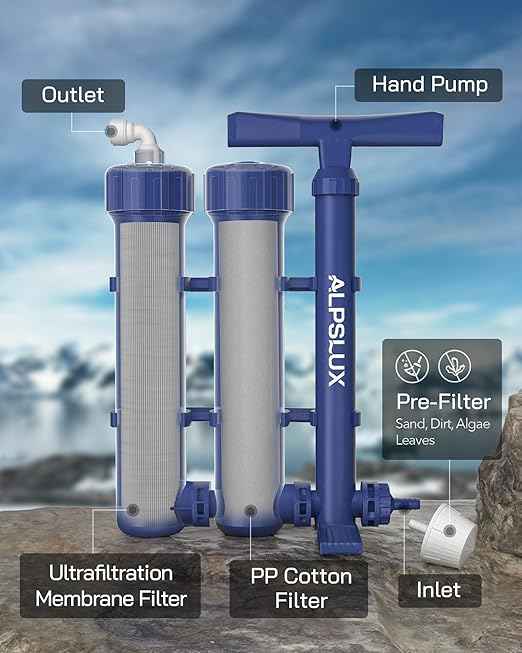 Water Filter Camping Essentials Survival Kit Survival Gear Portable Hand Pump 3-Stage Water Filtration System Filter for Emergency, Drinking, Hiking, Travel Team
