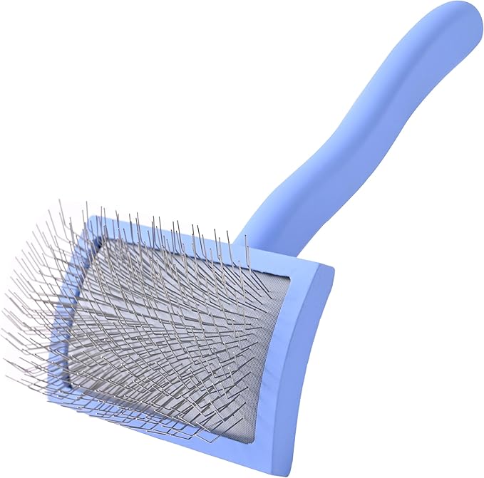 Slicker Brush for Dogs, Dog Grooming Supplies - Best Doodle & Poodle Brush for Long Haired Dogs - Goldendoodle Long Pin Detangler For Dematting (Medium Curved) - AquaVibe