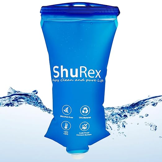 2L Water Container Bag for Sawyer Water Filter Straw, Collapsible Water Bottle Bladder Compatible with Membrane Solutions Water Filter Straw, and other Water Flow Purifiers with 28 mm Thread (2L)