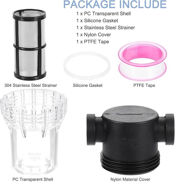 uxcell Pressure Washer Filter 1/2" NPT Female Thread, Inline Mesh Strainer Attachment, Stainless Steel Screen with Sealant Tape for Outdoor Gardening Inlet Water (Size:100 Mesh) - AquaVibe