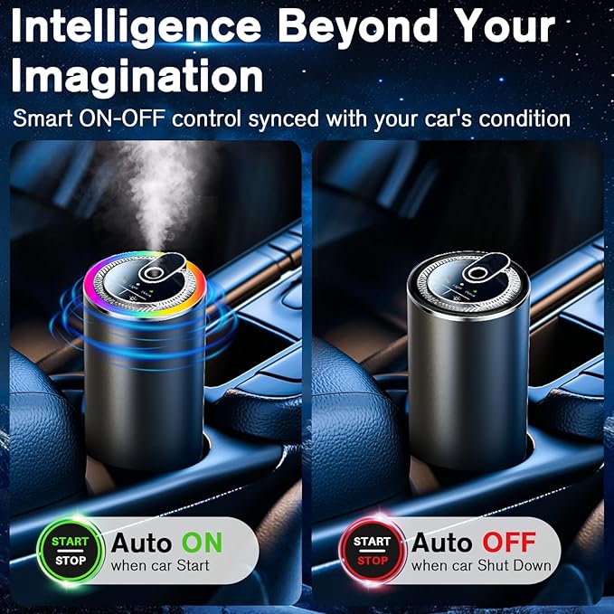 Smart Car Air Freshener with Starry Sky Projection, 50ml Perfume Air Fresheners Diffuser 6 Months Long-Lasting Fragrance for Car, RGB Music-Sync Lights, Auto On/Off Intelligent, 3 Modes, Ocean Scent