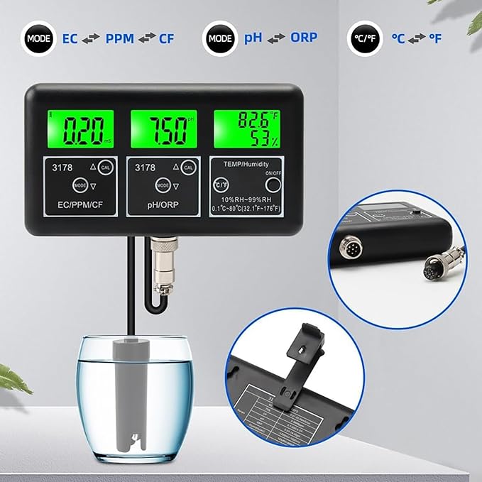 Water Quality Tester Detector, Food Nitrate Tester, Smart PPM PH ORP EC CF Temp Humidity Meter, for Drinking Water, Laboratory Hydroponics, Fish Tank Aquarium SPA Pool