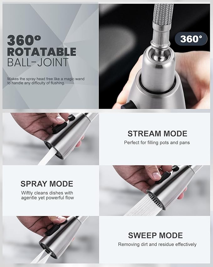 Touchless Kitchen Faucet Stainless Steel: WOWOW Mobile Motion Sensor Kitchen Sink Faucet with Sprayer, Automatic Smart Kitchen Faucet for Sink 1 or 3 Hole, Brushed Nickel