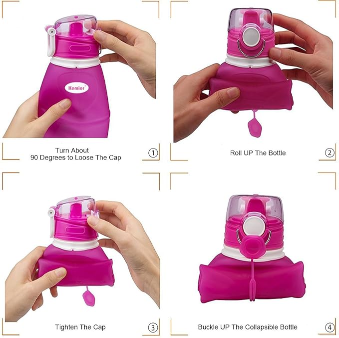 Kemier Collapsible Silicone Water Bottles-750ML,Medical Grade,BPA Free Travel Water Bottle Can Roll Up,26oz,Leak Proof Foldable Sports & Outdoor Water Bottles