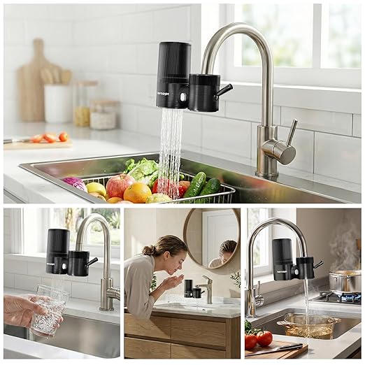 Vortopt Faucet Water Filter,360° Rotary Kitchen Faucet Filter with Carbon Block Filter, 350 Gallon NSF Certified Agua Purifier,can Reduce 99% Chlorine,Improve Taste, Drinking Water Filter,T10-Black.