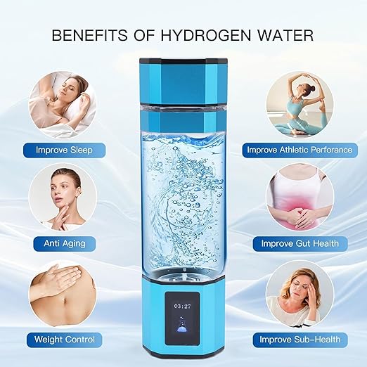 New Hydrogen Water Bottle, 300ml PCTG Type C 5V Hydrogen Rich Water Generator Cup for Home Office Outdoor Sports (Blue)