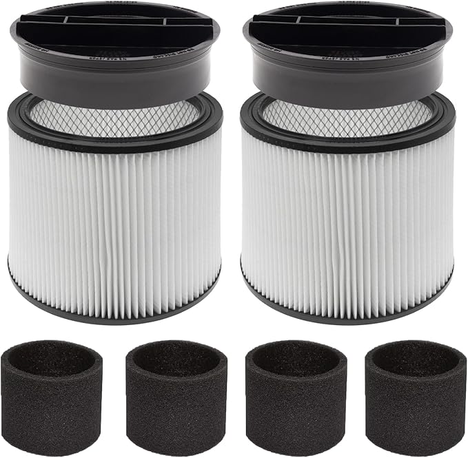(2) 90304 HEPA Cartridge Replacement Filter with Lids + (4) 90585 Foam Sleeves, Compatible with Shop-Vac 90304, 90350, 90333, Shop Vac 903-04-00, 9030400, 90585, 5 Gallon up Wet/Dry Vacuum Cleaner - AquaVibe