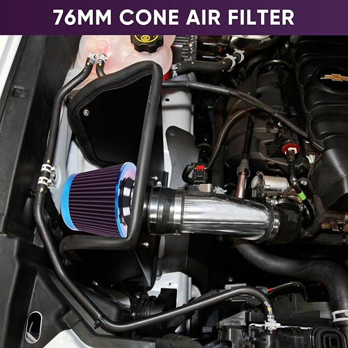 Universal Cold Air Intake Filter Clamp-On Replacement Air Filter Flange Diameter 3 inches/76mm High Performance Washable Filter Purple
