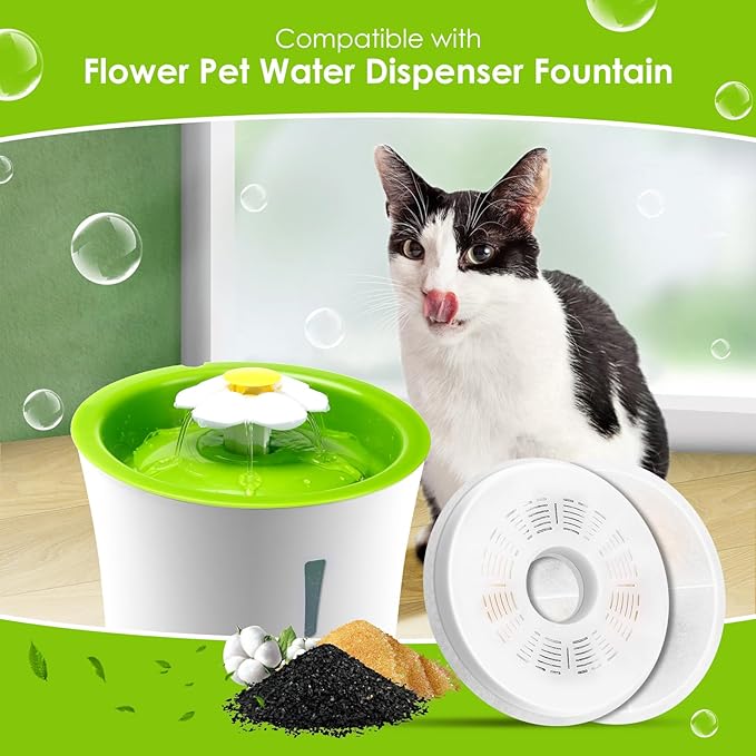 Cat Water Fountain Filters, 8 Pack Triple Action Water Fountain Filters, Replacement Cat Drinking Fountain Filters, Activated Carbon Filter Compatible with 3L Flower Pet Water Dispenser Fountain