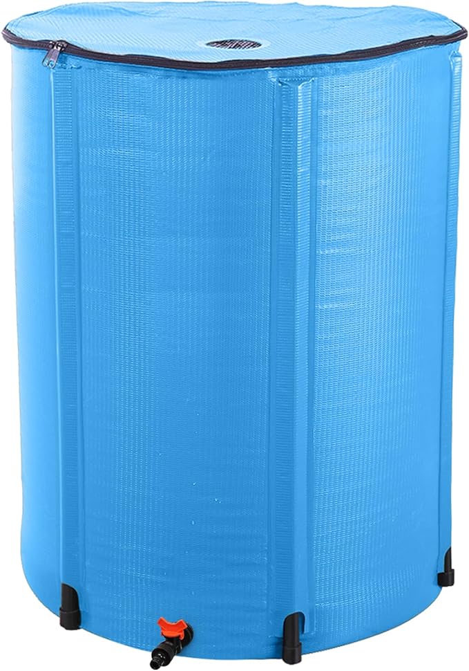 100 Gallon Collapsible Rain Barrel, Portable Water Storage Tank, Foldable Rainwater Collect System Downspout, Water Catcher Container with Filter, Spigots Overflow Kit (Blue, 100 Gallon)