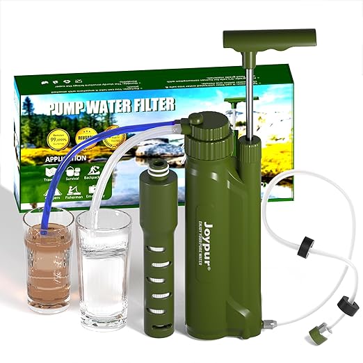 Portable 3-Stage Water Purifier Survival Pump with 0.01 Micron Ultrafiltration Membrane Water Purification System,Suitable for Hiking,Camping,Emergency Survival Water and Outdoor Activities