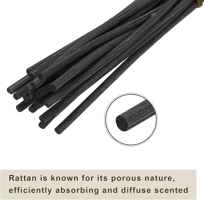 uxcell 60Pcs Wavy Rattan Reed Diffuser Sticks, 28cm/11 Natural Wooden Rattan Fragrance Diffuser Refill Sticks Replacement for Home, Bedroom, Hotel, Office, Bathroom Shelf Decor (Black) - AquaVibe