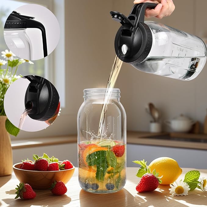 3 Pack 64oz Glass Mason Jar Pitcher with Airtight Lid and Handle – Wide Mouth, Leak-Proof, Ideal for Sun Tea, Cold Brew, Lemonade, Iced Coffee, Milk, and Water (Gray)