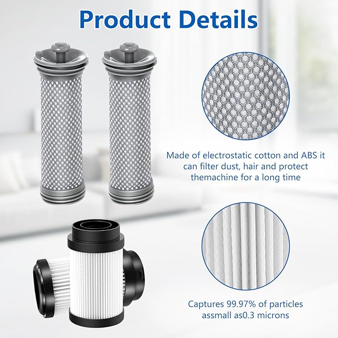 4 Pack Filter Replacement Parts for Tineco Pure ONE S15/S15 Essentials/S15 Pet Ex Vacuum Cleaner, 2 Pre Filters 2 HEPA Filters - AquaVibe
