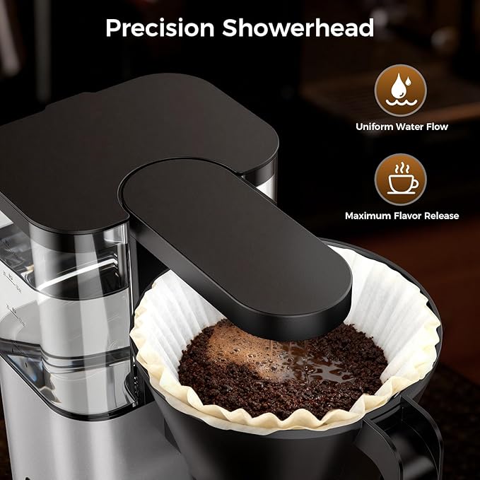 Kismile 8 Cup Drip Coffee Maker Machine, Pour Over Coffee Brew with 3s Instant Heat 197-205℉, Removable Water Tank, Adjustable Flow Control, Deep Cold Brew & Keep Warm 40 Min, Easy to Clean (silver)